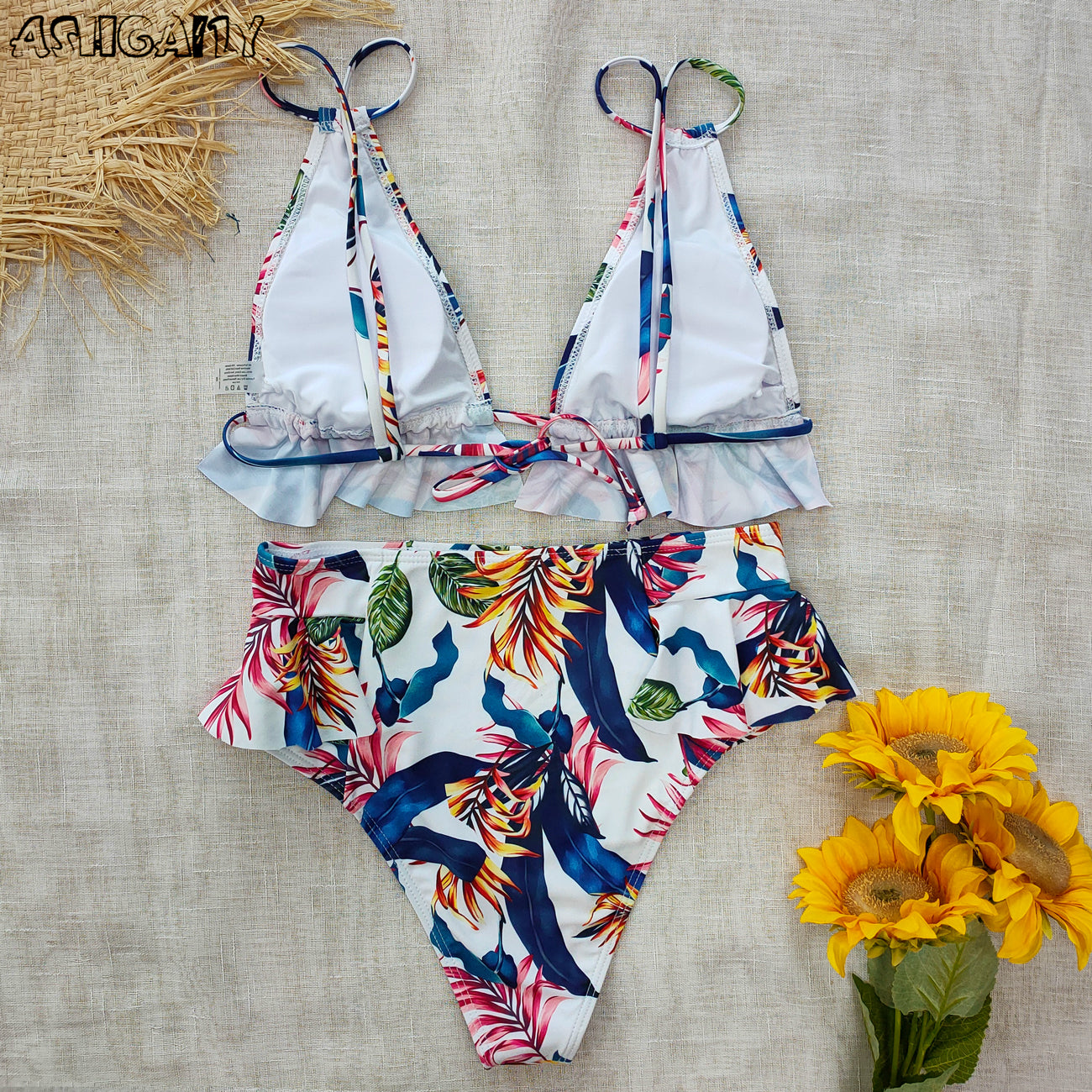 Print Bikini Women Swimwear Push Up Swimsuit High Waist Biquini Halter Backless Bathing Suit Ruffle Beach Wear Summer