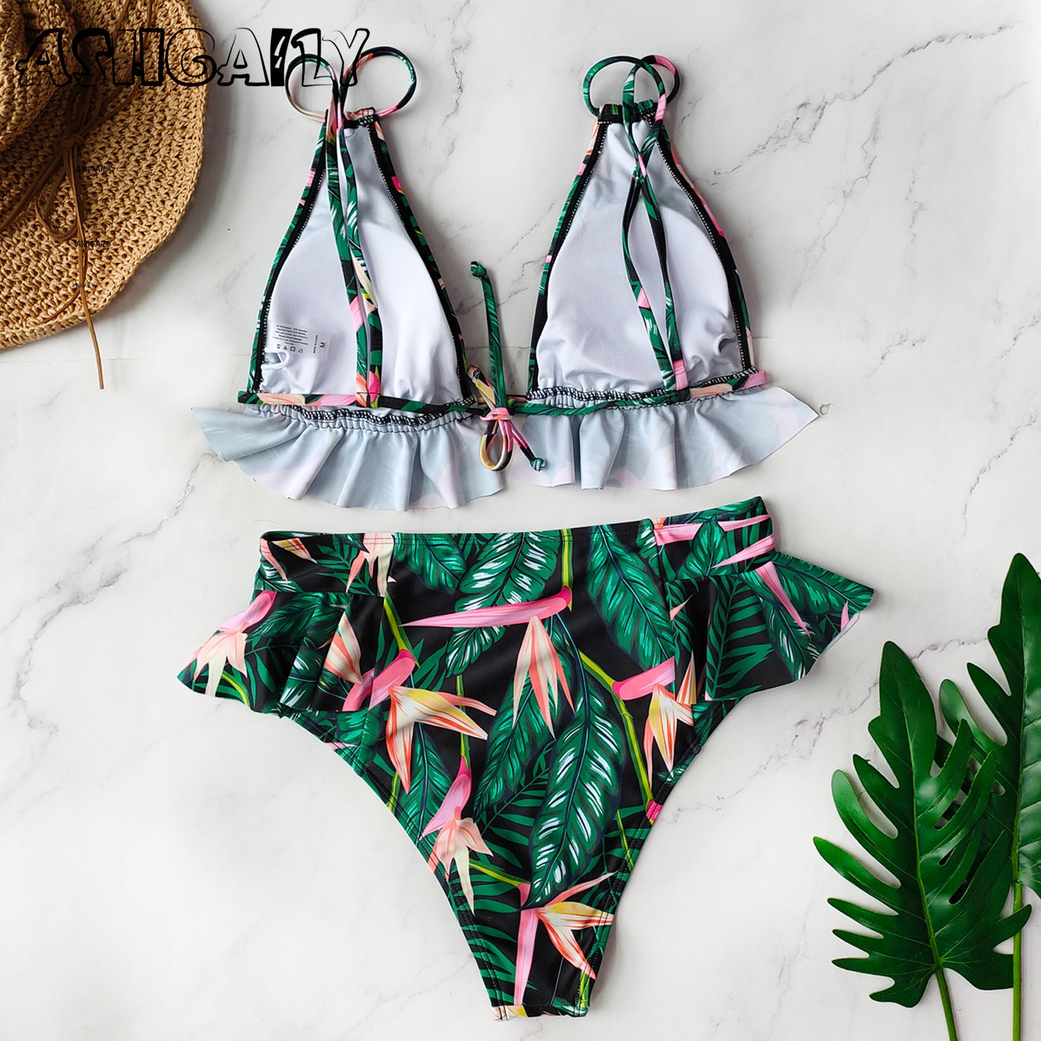 Print Bikini Women Swimwear Push Up Swimsuit High Waist Biquini Halter Backless Bathing Suit Ruffle Beach Wear Summer