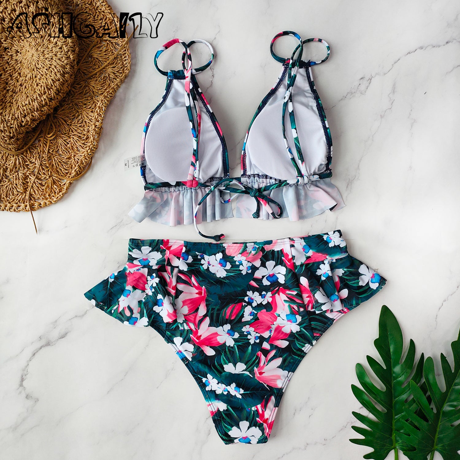 Print Bikini Women Swimwear Push Up Swimsuit High Waist Biquini Halter Backless Bathing Suit Ruffle Beach Wear Summer