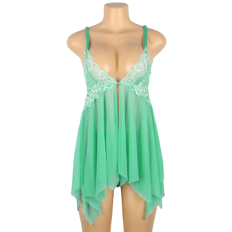 Comeondear Plus Size Sleepwear Women Night Dress Front Closure Chemise De Nuit Femme Sleep Tops Mesh Lace Pijamas Women Sexy