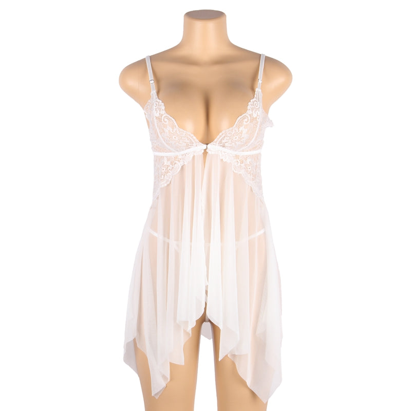 Comeondear Plus Size Sleepwear Women Night Dress Front Closure Chemise De Nuit Femme Sleep Tops Mesh Lace Pijamas Women Sexy