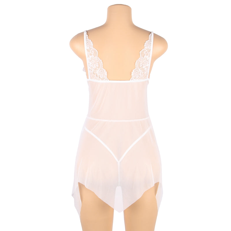 Comeondear Plus Size Sleepwear Women Night Dress Front Closure Chemise De Nuit Femme Sleep Tops Mesh Lace Pijamas Women Sexy