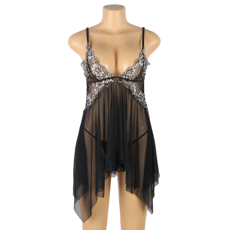 Comeondear Plus Size Sleepwear Women Night Dress Front Closure Chemise De Nuit Femme Sleep Tops Mesh Lace Pijamas Women Sexy