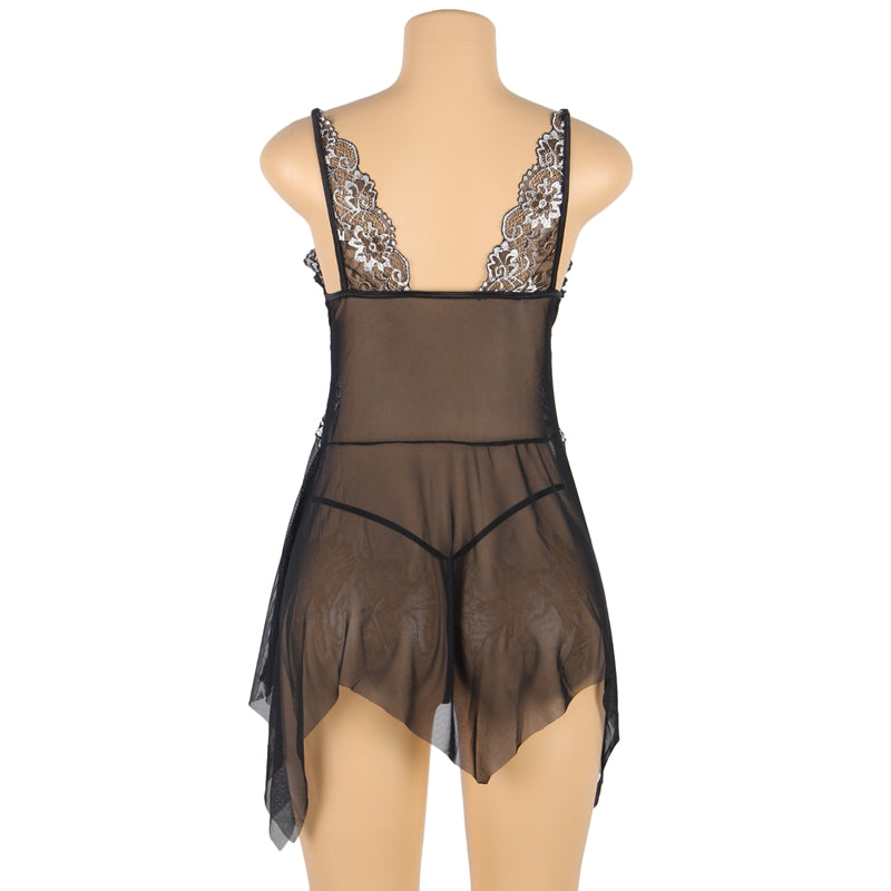 Comeondear Plus Size Sleepwear Women Night Dress Front Closure Chemise De Nuit Femme Sleep Tops Mesh Lace Pijamas Women Sexy