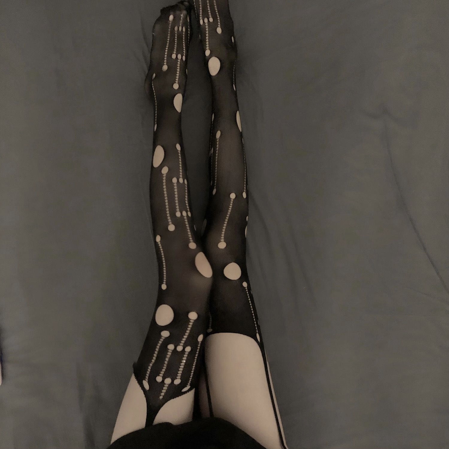 Harajuku Hole Sling One-piece Fishnet Thigh High Stockings Gothic Sexy Hollow Out Black Rompers Bottoming Pantyhose Tights Women