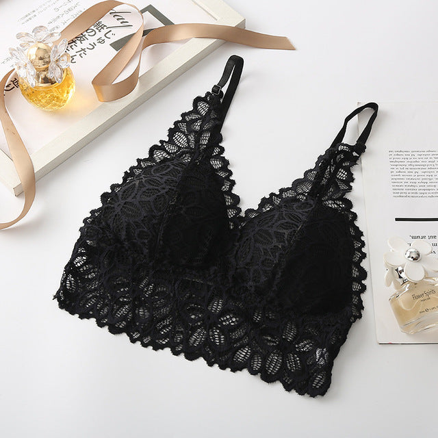 Women Lace Bra Set Deep V Bra and Panties Set Lace Bralette Seamless Underwear Embroidery Intimates Female Sexy Lingerie Set