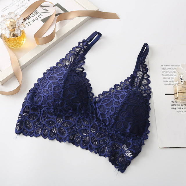 Women Lace Bra Set Deep V Bra and Panties Set Lace Bralette Seamless Underwear Embroidery Intimates Female Sexy Lingerie Set
