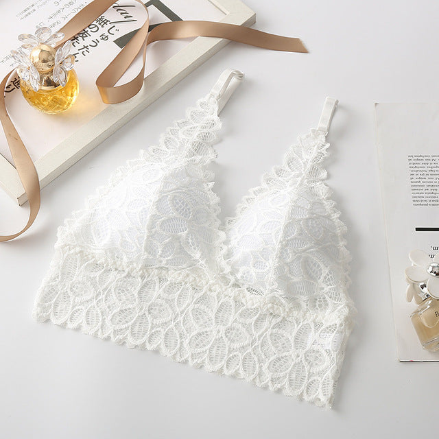 Women Lace Bra Set Deep V Bra and Panties Set Lace Bralette Seamless Underwear Embroidery Intimates Female Sexy Lingerie Set