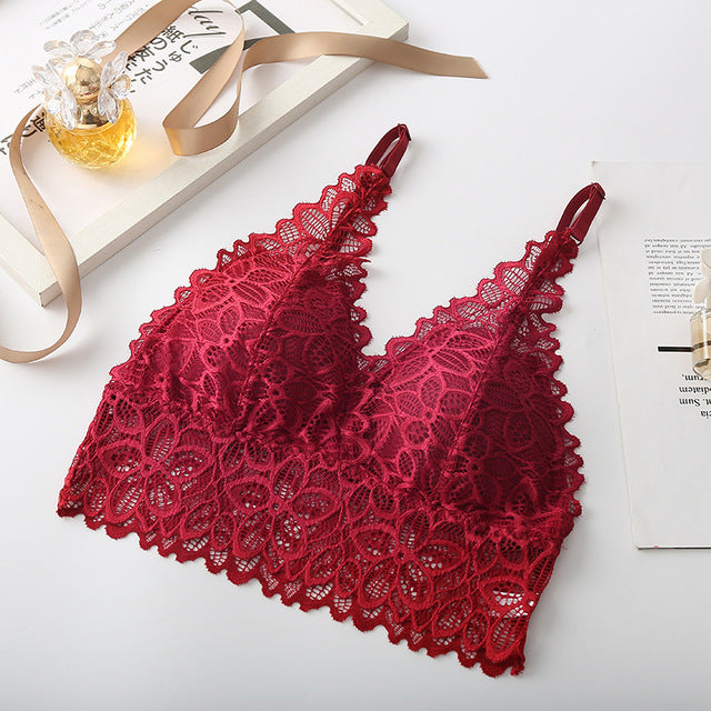 Women Lace Bra Set Deep V Bra and Panties Set Lace Bralette Seamless Underwear Embroidery Intimates Female Sexy Lingerie Set