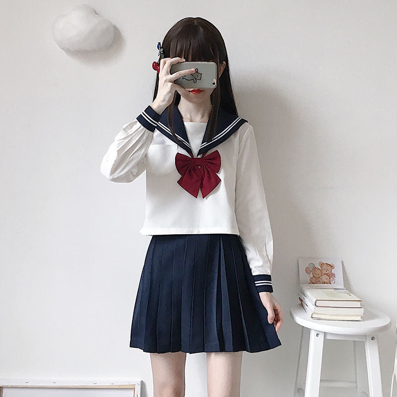 Japanese Style S-2xl Student Girls School Uniforms Girls Navy Costume Women Sexy Navy JK Suit Sailor Blouse Pleated Skirt