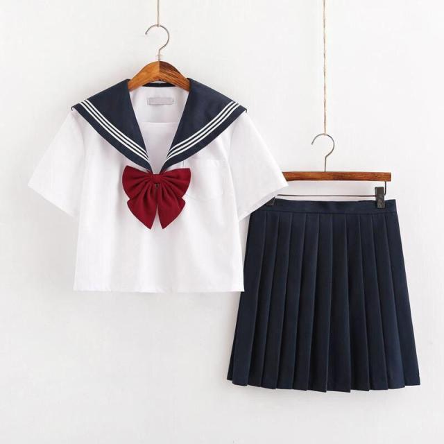 Japanese Style S-2xl Student Girls School Uniforms Girls Navy Costume Women Sexy Navy JK Suit Sailor Blouse Pleated Skirt