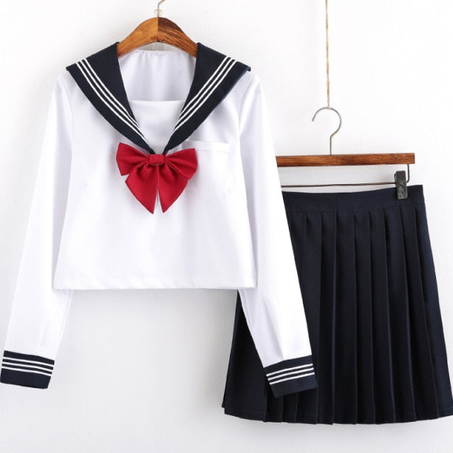 Japanese Style S-2xl Student Girls School Uniforms Girls Navy Costume Women Sexy Navy JK Suit Sailor Blouse Pleated Skirt