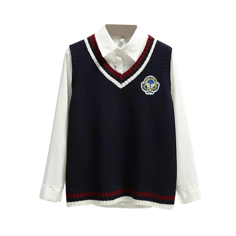 Women Sweater Vest Korean JK Embroidery College Style V Neck Sleeveless Pullover Knitted Vest Woman Sweaters Tops