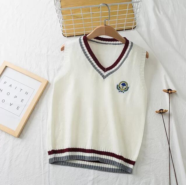 Women Sweater Vest Korean JK Embroidery College Style V Neck Sleeveless Pullover Knitted Vest Woman Sweaters Tops