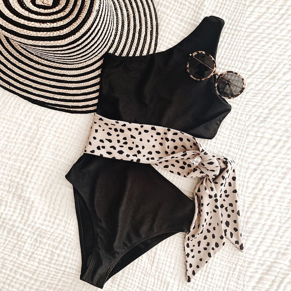 Sexy One Piece Swimsuit One Shoulder Bandage Swimsuits Printi Swimwear Women Backless Bathing Suit Beachwear Monokini Swim