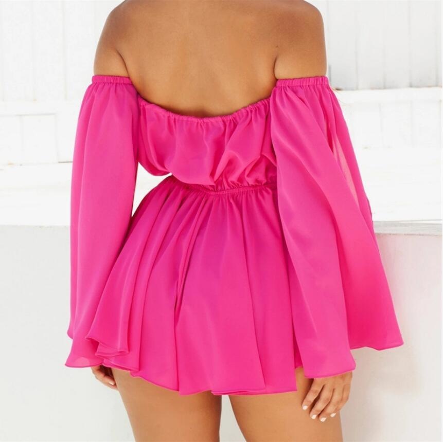 wsevypo Women Off-shoulder Halter Tie-up Dress Sexy Solid Long Slit Sleeve Mini Pleated Beach Dress Party Club Evening Wear