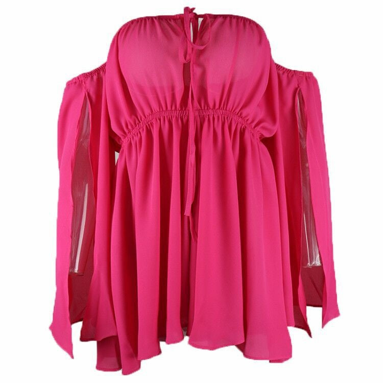 wsevypo Women Off-shoulder Halter Tie-up Dress Sexy Solid Long Slit Sleeve Mini Pleated Beach Dress Party Club Evening Wear