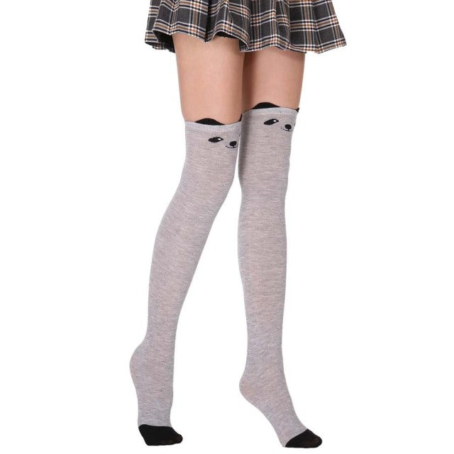 Women Cartoon Stockings Cotton Black White Cute Girls Sexy Cat Warm Long Socks Medias Thigh High For Ladies Over The Knee