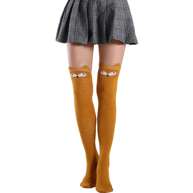 Women Cartoon Stockings Cotton Black White Cute Girls Sexy Cat Warm Long Socks Medias Thigh High For Ladies Over The Knee