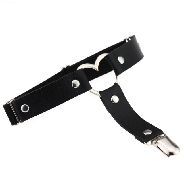 Heart Sexy PU Leather Garter Belt Harajuku Elasticity Body Harness Tight Suspender Strap Leg Harness Punk Bondage Belts