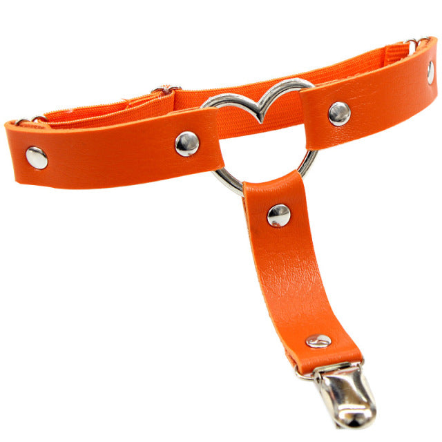 Heart Sexy PU Leather Garter Belt Harajuku Elasticity Body Harness Tight Suspender Strap Leg Harness Punk Bondage Belts