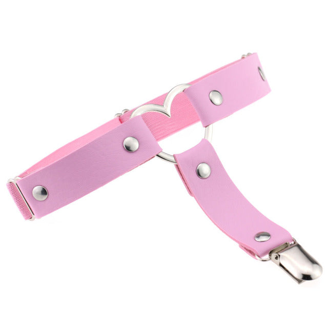 Heart Sexy PU Leather Garter Belt Harajuku Elasticity Body Harness Tight Suspender Strap Leg Harness Punk Bondage Belts