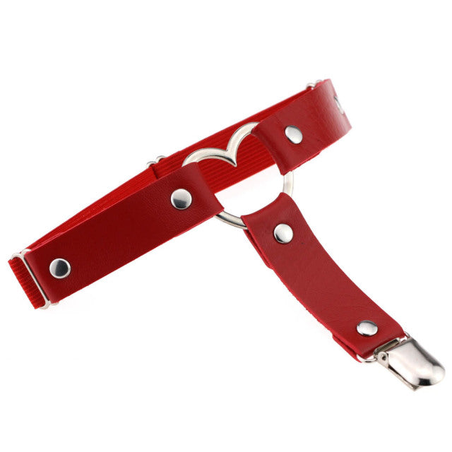 Heart Sexy PU Leather Garter Belt Harajuku Elasticity Body Harness Tight Suspender Strap Leg Harness Punk Bondage Belts