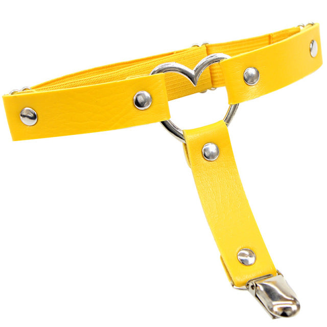 Heart Sexy PU Leather Garter Belt Harajuku Elasticity Body Harness Tight Suspender Strap Leg Harness Punk Bondage Belts
