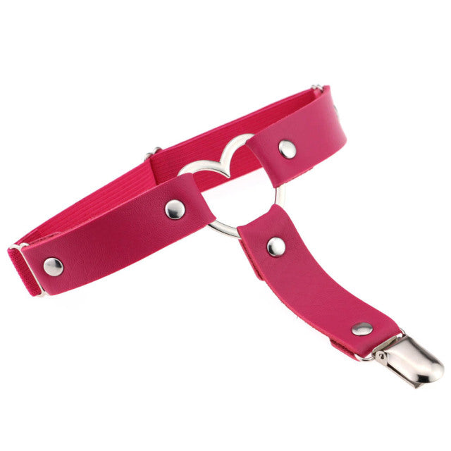 Heart Sexy PU Leather Garter Belt Harajuku Elasticity Body Harness Tight Suspender Strap Leg Harness Punk Bondage Belts