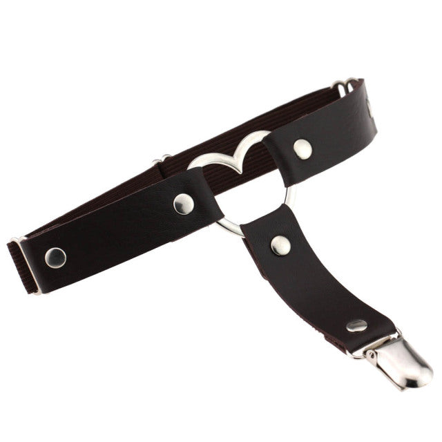 Heart Sexy PU Leather Garter Belt Harajuku Elasticity Body Harness Tight Suspender Strap Leg Harness Punk Bondage Belts