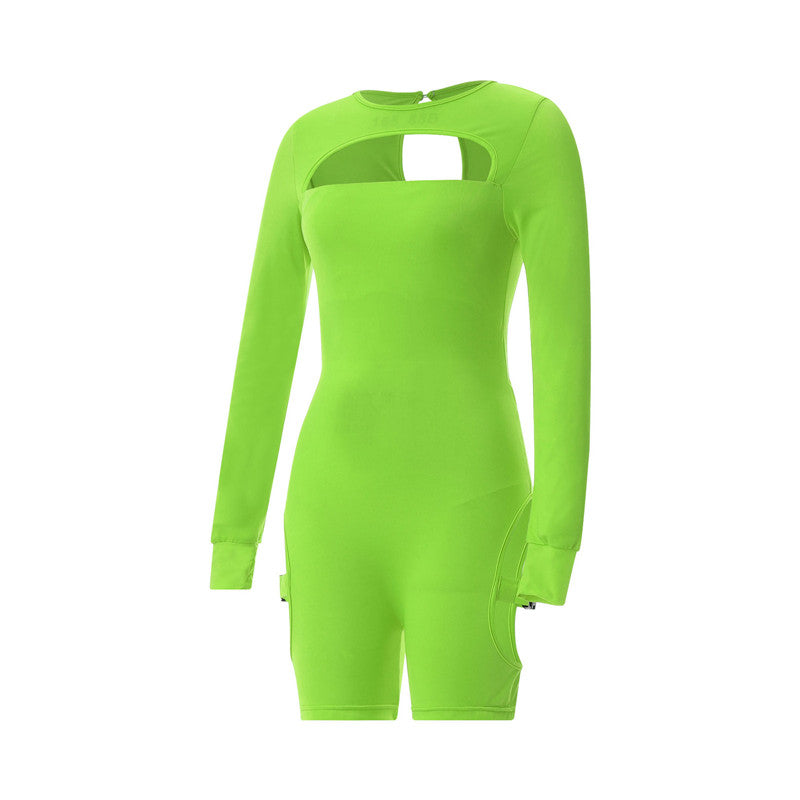 hirigin Women Bodycon Buckle Cut Out Biker Rompers Sexy Long Sleeves Hollow Out Clubwear Bodysuit One Piece Short Jumpsuit Pants