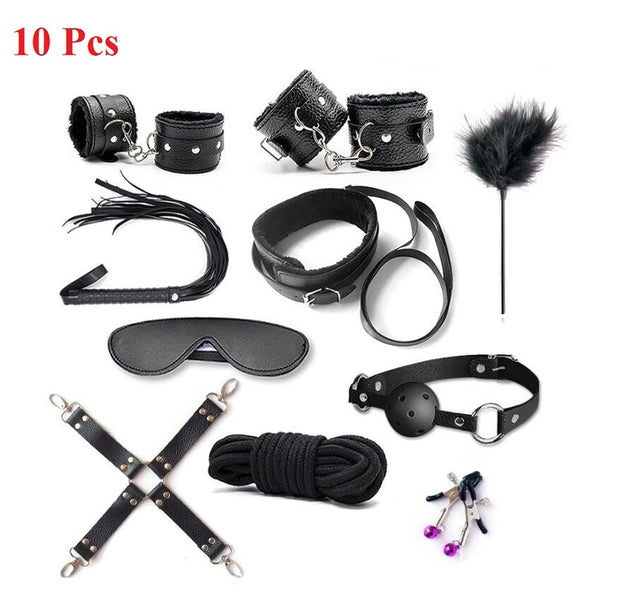 Leather  Sex Toys For Adult Game Erotic BDSM Sex Kits Bondage Handcuffs Sex Game Whip Gag SM Bdsm Toys Nipple Clamps