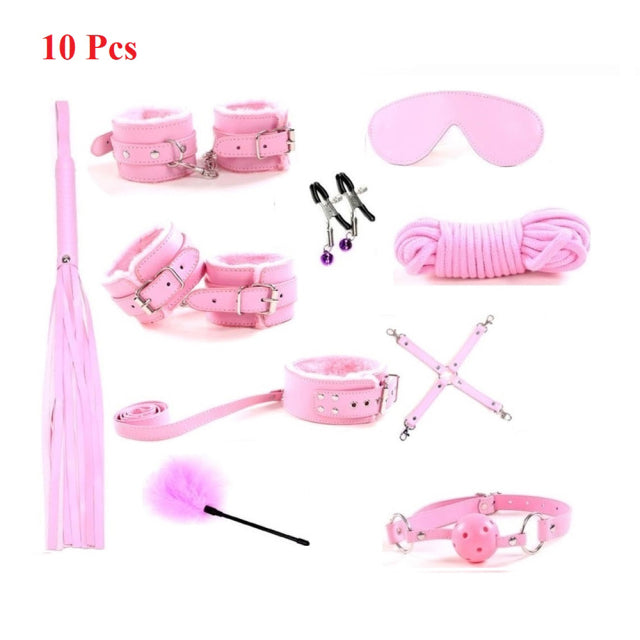 Leather  Sex Toys For Adult Game Erotic BDSM Sex Kits Bondage Handcuffs Sex Game Whip Gag SM Bdsm Toys Nipple Clamps