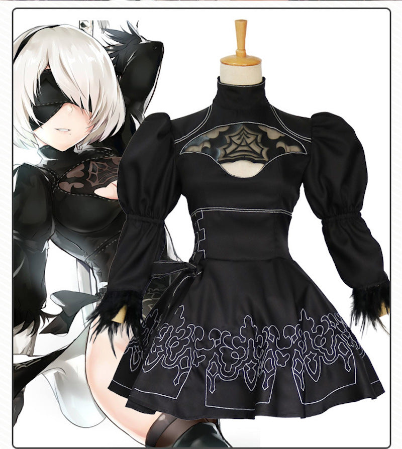 Chinese Size Nier Automata Yorha 2B Cosplay Suit Anime Women Outfit Disguise Costume Set Fancy Halloween Girls Party Black Dress