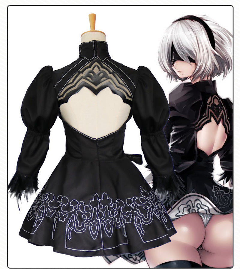 Chinese Size Nier Automata Yorha 2B Cosplay Suit Anime Women Outfit Disguise Costume Set Fancy Halloween Girls Party Black Dress