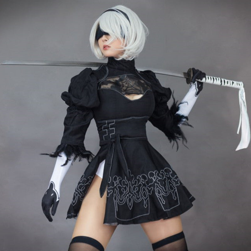 Chinese Size Nier Automata Yorha 2B Cosplay Suit Anime Women Outfit Disguise Costume Set Fancy Halloween Girls Party Black Dress