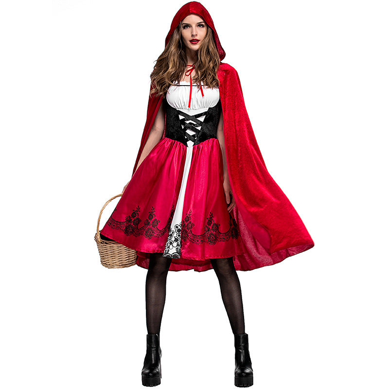 Halloween Costume For Adult Women Little Red Riding Hooded Cosplay Fantasy Game Uniforms Fancy Dress Party Cloak Outfit