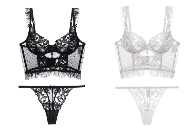 CINOON French Lingerie Sexy Women Underwear Set Push Up Brassiere Lace Transparent Bra Panty Sets Wedding White Thin Underwear