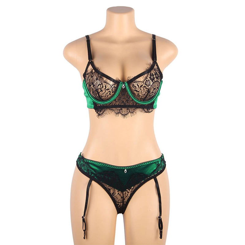 Comeondear Bra And Panty Set Eyelash Lace Bra Sets Lingerie Push Up Erotic See Through  Garters Thongs Sex Breves Sets Intimate