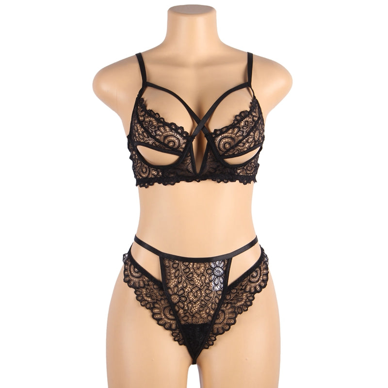 Comeondear Plus Size Lingerie Set Lace Sexy Costumes Women Sexy Underwear Set Hollow Out Temptation Exotic Brief Sets