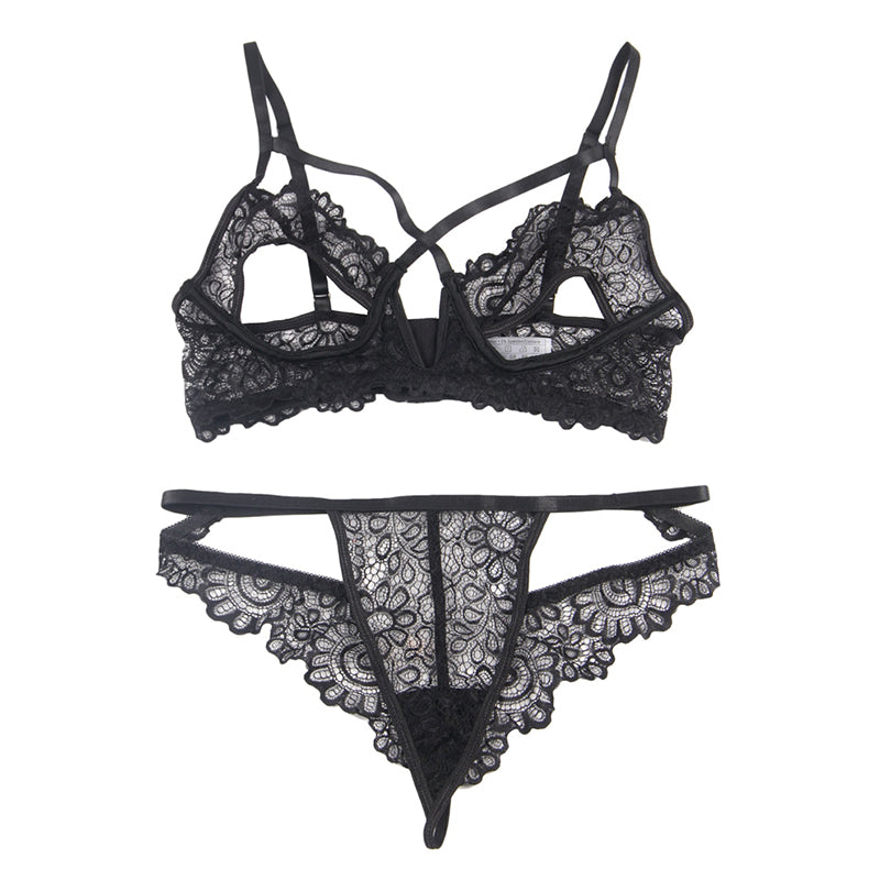 Comeondear Plus Size Lingerie Set Lace Sexy Costumes Women Sexy Underwear Set Hollow Out Temptation Exotic Brief Sets