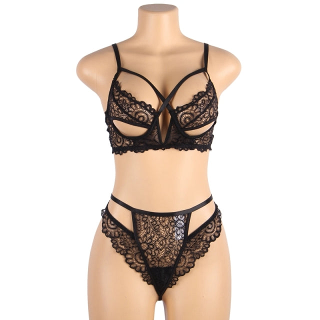 Comeondear Plus Size Lingerie Set Lace Sexy Costumes Women Sexy Underwear Set Hollow Out Temptation Exotic Brief Sets