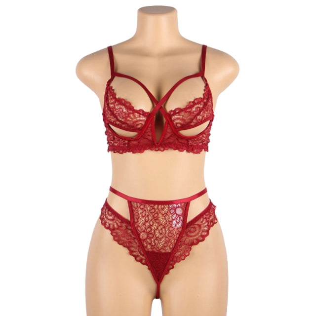 Comeondear Plus Size Lingerie Set Lace Sexy Costumes Women Sexy Underwear Set Hollow Out Temptation Exotic Brief Sets