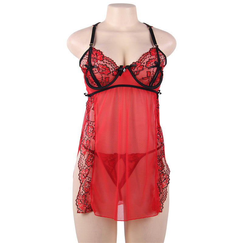 Comeondear Lace Nightdress Transparent Women Nightgown Plus Size Embroidery Strap Slip Dress Nuisette Femme Sexy Sleepwear