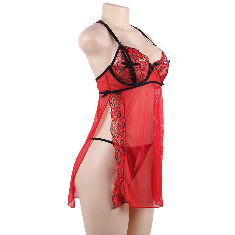 Comeondear Lace Nightdress Transparent Women Nightgown Plus Size Embroidery Strap Slip Dress Nuisette Femme Sexy Sleepwear