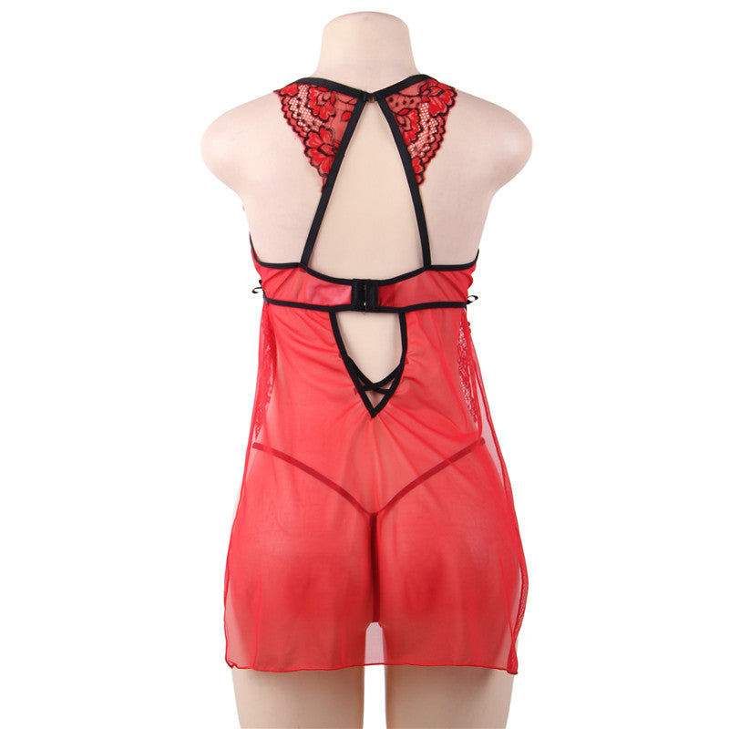 Comeondear Lace Nightdress Transparent Women Nightgown Plus Size Embroidery Strap Slip Dress Nuisette Femme Sexy Sleepwear