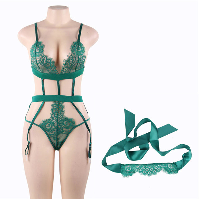 Comeondear Tenue Sexy Erotic Lace Sexy Lingerie Hollow Out Bandage Underwear See Through Sexy Babydoll With Eye Mask