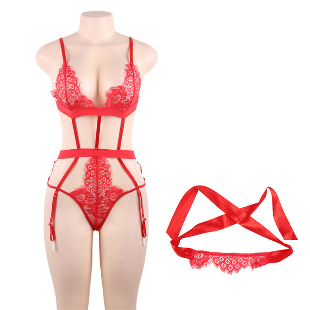 Comeondear Tenue Sexy Erotic Lace Sexy Lingerie Hollow Out Bandage Underwear See Through Sexy Babydoll With Eye Mask