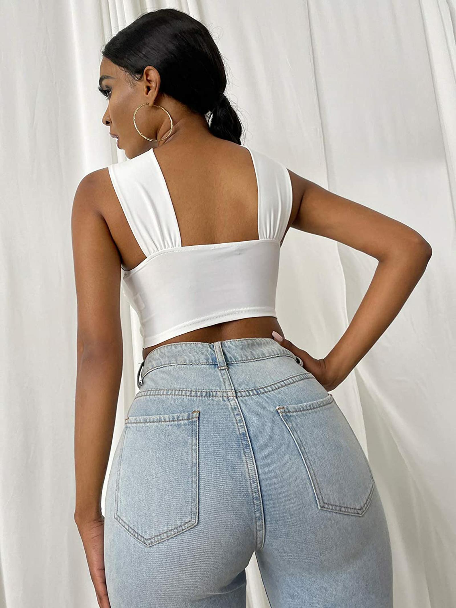 Women Criss Cross Tank Tops Sexy Sleeveless Solid Color Cutout Front Crop Tops Party Club Streetwear Lady Bustier Tops