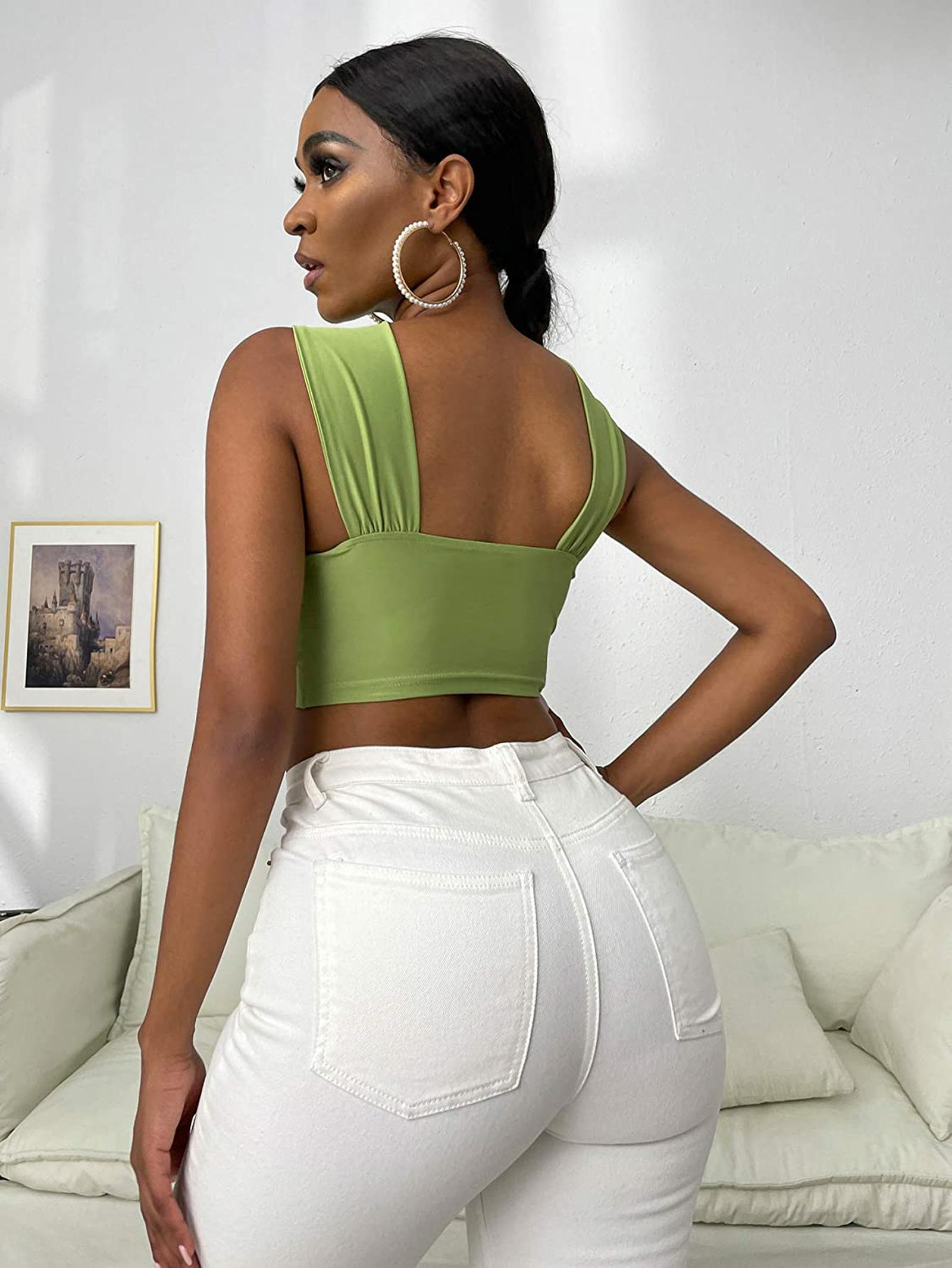 Women Criss Cross Tank Tops Sexy Sleeveless Solid Color Cutout Front Crop Tops Party Club Streetwear Lady Bustier Tops